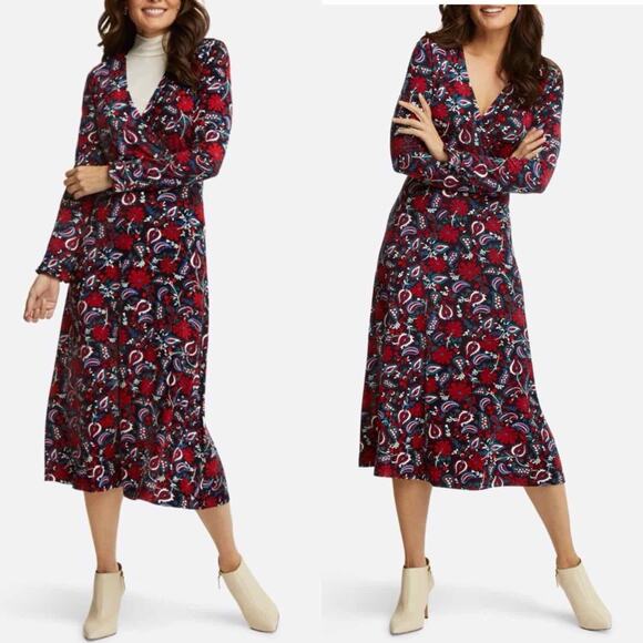 Draper James Paisley Print Faux Wrap Stretch Midi Dress Size XL - Picture 8 of 12